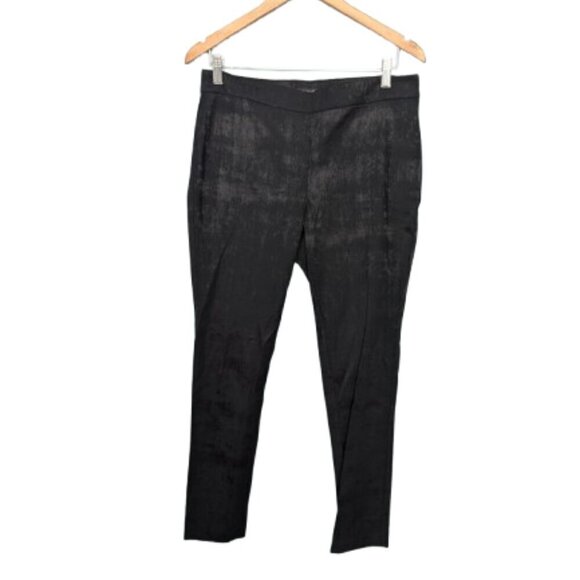 Eileen Fisher Fresco Organic Cotton Blend Textured Black Jacquard Pants - Picture 1 of 4